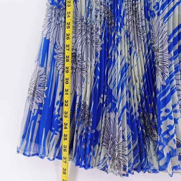 Miss Wu Sheer Dress Womens 4 Blue Floral Pleated Wedding Party Flowy Fairy - Picture 16 of 16